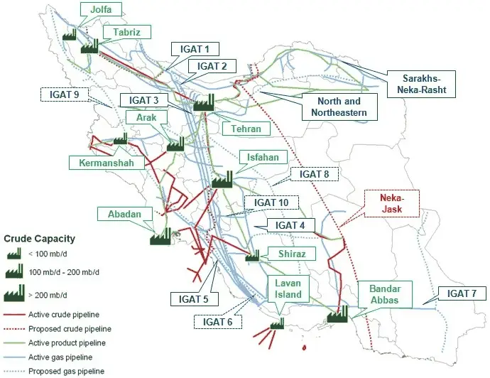 نقشه خط انتقال گاز ایران
